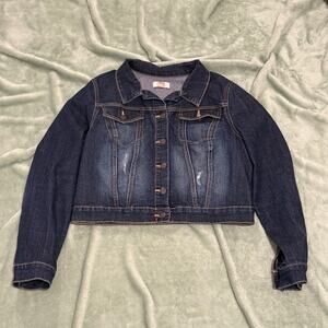 LEI Cropped Denim Jacket Dark Wash Juniors Large